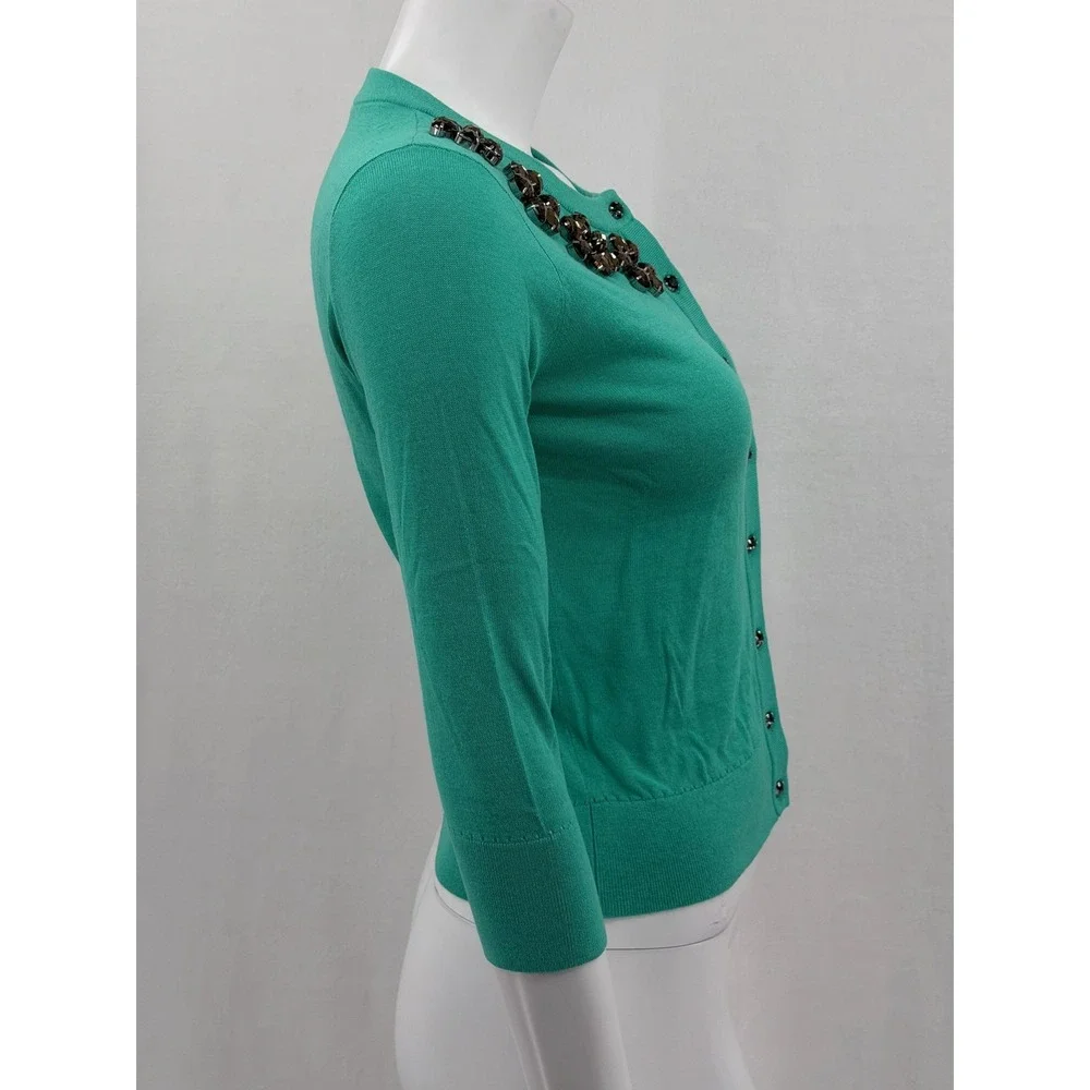 Kate Spade Sweater Womens XS Green Leni‎ Cardigan Jeweled Preppy Office Holiday